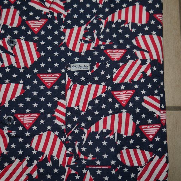 Columbia PFG Mens FATHER'S DAY Vented Fishing USA Flag Patriotic JULY 4th NWT - Picture 8 of 12